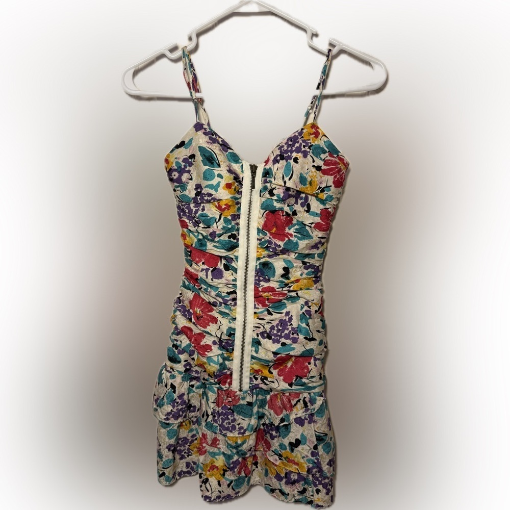 Tibi Silk Floral Ruched Zip Mini Dress Size 2